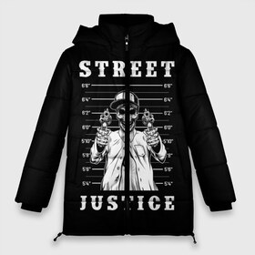 Женская зимняя куртка 3D с принтом Street justice в Кировске, верх — 100% полиэстер; подкладка — 100% полиэстер; утеплитель — 100% полиэстер | длина ниже бедра, силуэт Оверсайз. Есть воротник-стойка, отстегивающийся капюшон и ветрозащитная планка. 

Боковые карманы с листочкой на кнопках и внутренний карман на молнии | justice | s | skeleton | skull | street | банда | бандана | бандит | бейсболка | графика | иллюстрация | картинка | мода | надпись | оружие | пистолеты | платок | револьверы | рисунок | символ | скелет | справедливость