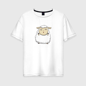 Женская футболка хлопок Oversize с принтом Fluff Off! в Кировске, 100% хлопок | свободный крой, круглый ворот, спущенный рукав, длина до линии бедер
 | баран | барашек | злой | злюка | недовольный | овечка | овца | овчина | пушистик | пушистый | хороший