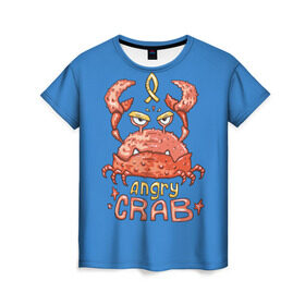 Женская футболка 3D с принтом Hungry crab в Кировске, 100% полиэфир ( синтетическое хлопкоподобное полотно) | прямой крой, круглый вырез горловины, длина до линии бедер | angry | crab | gloomy | hungry | ocean | red | sea | sign | stars | water | вода | голодный | графика | детский | звезды | злой | знак | иллюстрация | картинка | краб | красный | мода | море | морские | надпись | океан | рисунок | рыба