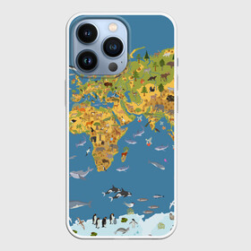 Чехол для iPhone 13 Pro с принтом Карта мира в Кировске,  |  | Тематика изображения на принте: азия | акулы | америка | антарктида | бизон | волк | европа | животные | зебра | кабан | карта | киты | лама | лев | лось | материки | медведь | мира | моржи | моря | океаны | пингвины | птицы | реки | рыбы