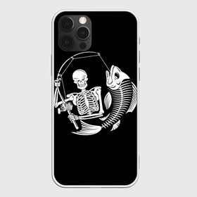 Чехол для iPhone 12 Pro Max с принтом Fishing в Кировске, Силикон |  | Тематика изображения на принте: death | fish | fisherman | fishing | halloween | holiday | skeletons | spinning | symbol | графика | иллюстрация | картинка | леска | мода | праздник | рисунок | рыба | рыбак | рыбалка | символ | скелеты | спиннинг | стиль | трафарет | фон