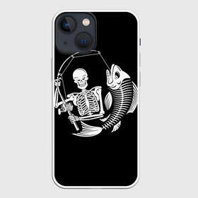 Чехол для iPhone 13 mini с принтом Fishing в Кировске,  |  | death | fish | fisherman | fishing | halloween | holiday | skeletons | spinning | symbol | графика | иллюстрация | картинка | леска | мода | праздник | рисунок | рыба | рыбак | рыбалка | символ | скелеты | спиннинг | стиль | трафарет | фон