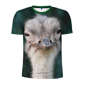 Мужская футболка 3D спортивная с принтом Подозрительный страус в Кировске, 100% полиэстер с улучшенными характеристиками | приталенный силуэт, круглая горловина, широкие плечи, сужается к линии бедра | lol | глаза | голова | детям | животные | зеленая | лол | подарок | подмигивает | подозрительно | прикольная | природа | смешная | страус | эмоции | юмор