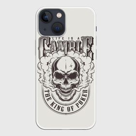 Чехол для iPhone 13 mini с принтом Life is a camble the king of p в Кировске,  |  | cards | casino | cheating | game | it | king | life | poker | roulette | s | skull | графика | дым | жизнь | игра | иллюстрация | казино | картинка | карты | король | мода | надпись | обман | покер | рисунок | рулетка | светлый | символ