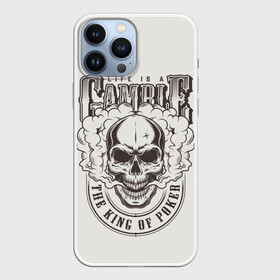 Чехол для iPhone 13 Pro Max с принтом Life is a camble the king of p в Кировске,  |  | cards | casino | cheating | game | it | king | life | poker | roulette | s | skull | графика | дым | жизнь | игра | иллюстрация | казино | картинка | карты | король | мода | надпись | обман | покер | рисунок | рулетка | светлый | символ