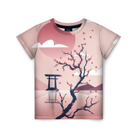 Детская футболка 3D с принтом Японский мотив в Кировске, 100% гипоаллергенный полиэфир | прямой крой, круглый вырез горловины, длина до линии бедер, чуть спущенное плечо, ткань немного тянется | 23 | 8 | азия | вип | вишня | горы | дерево | дизайн | мода | небо | новинка | новый год | подарок | сакура | солнце | стритвир | топ | тренд | цветок | япония