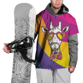 Накидка на куртку 3D с принтом Праздничный жираф в Кировске, 100% полиэстер |  | бабочка | животное | жираф | модный | очки | праздничный | рожки | сердечки | хипстер | шея