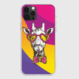 Чехол для iPhone 12 Pro Max с принтом Праздничный жираф в Кировске, Силикон |  | Тематика изображения на принте: бабочка | животное | жираф | модный | очки | праздничный | рожки | сердечки | хипстер | шея