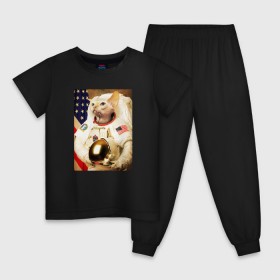 Детская пижама хлопок с принтом Cat Astronaut в Кировске, 100% хлопок |  брюки и футболка прямого кроя, без карманов, на брюках мягкая резинка на поясе и по низу штанин
 | Тематика изображения на принте: nasa | space | америка | армстронг | астронавт | вселенная | киса | киска | космонавт | космос | кот | котейка | котенок | котэ | котя | кошка | лысый | полет | сфинкс