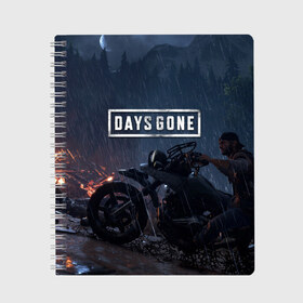 Тетрадь с принтом Days Gone в Кировске, 100% бумага | 48 листов, плотность листов — 60 г/м2, плотность картонной обложки — 250 г/м2. Листы скреплены сбоку удобной пружинной спиралью. Уголки страниц и обложки скругленные. Цвет линий — светло-серый
 | Тематика изображения на принте: 2019 | days gone | game | poster | ps4 | zombie | жизнь после | зомби | игра