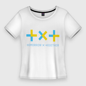 Женская футболка 3D Slim с принтом TOMORROW X TOGETHER   TXT в Кировске,  |  | bighit | blackpink | bts | girls’ generation | got7 | k pop | kpop | super junior | tomorrow x together | txt | к поп | кейпоп | корейская группа | корейская музыка