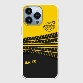 Чехол для iPhone 13 Pro с принтом Volvo в Кировске,  |  | Тематика изображения на принте: racer | volvo | авто | автолюбитель вольво | гонщик | желто черная | колесо | машина | след | шина