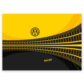 Поздравительная открытка с принтом Volkswagen в Кировске, 100% бумага | плотность бумаги 280 г/м2, матовая, на обратной стороне линовка и место для марки
 | racer | авто | автолюбитель. volkswagen | гонщик | желто черная | колесо | машина | след | фольксваген | шина