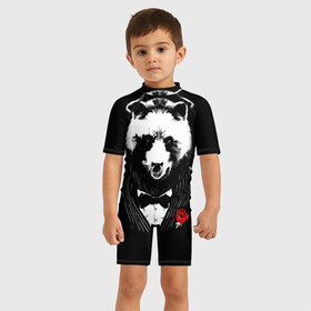 Детский купальный костюм 3D с принтом Медведь авторитет в Кировске, Полиэстер 85%, Спандекс 15% | застежка на молнии на спине | authority | bear | go | авторитет | аль капоне | бабочка | в носу | взгляд | галстук | графика | дикий | животное | иллюстрация | картинка | кольцо | костюм | красная | крестный | мафия | медведь | мода | отец