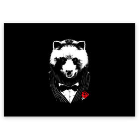 Поздравительная открытка с принтом Медведь авторитет в Кировске, 100% бумага | плотность бумаги 280 г/м2, матовая, на обратной стороне линовка и место для марки
 | authority | bear | go | авторитет | аль капоне | бабочка | в носу | взгляд | галстук | графика | дикий | животное | иллюстрация | картинка | кольцо | костюм | красная | крестный | мафия | медведь | мода | отец