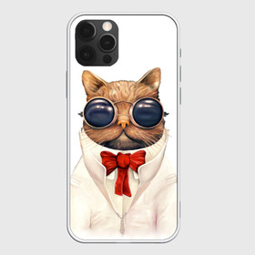 Чехол для iPhone 12 Pro Max с принтом Кот в Кировске, Силикон |  | Тематика изображения на принте: бабочка | в очках | киса | киска | костюм | котейка | котенок | котэ | котя | кошка | крутой | модный | стиль | ученый