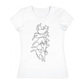 Женская футболка хлопок с принтом Кошачья грация в Кировске, 100% хлопок | прямой крой, круглый вырез горловины, длина до линии бедер, слегка спущенное плечо | cat | кот | коты | лайн | лайнинг