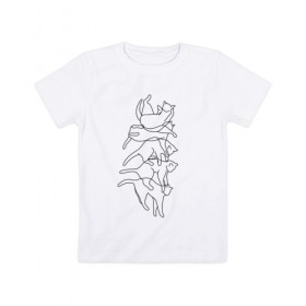 Детская футболка хлопок с принтом Кошачья грация в Кировске, 100% хлопок | круглый вырез горловины, полуприлегающий силуэт, длина до линии бедер | cat | кот | коты | лайн | лайнинг