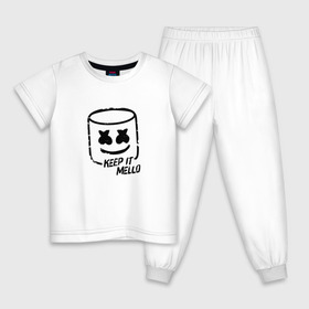 Детская пижама хлопок с принтом Keep It Mello в Кировске, 100% хлопок |  брюки и футболка прямого кроя, без карманов, на брюках мягкая резинка на поясе и по низу штанин
 | marshmallow | marshmello | диджей | маршмэллоу | музыка