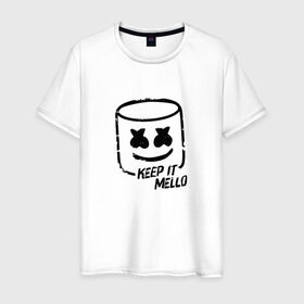 Мужская футболка хлопок с принтом Keep It Mello в Кировске, 100% хлопок | прямой крой, круглый вырез горловины, длина до линии бедер, слегка спущенное плечо. | marshmallow | marshmello | диджей | маршмэллоу | музыка