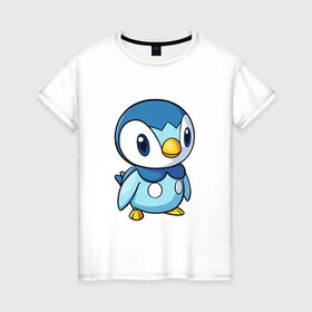 Женская футболка хлопок с принтом Piplup в Кировске, 100% хлопок | прямой крой, круглый вырез горловины, длина до линии бедер, слегка спущенное плечо | piplup | пингвин | пингвиненок | пиплуп | покемон | покемоны | синий