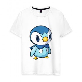 Мужская футболка хлопок с принтом Piplup в Кировске, 100% хлопок | прямой крой, круглый вырез горловины, длина до линии бедер, слегка спущенное плечо. | piplup | пингвин | пингвиненок | пиплуп | покемон | покемоны | синий