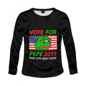 Женский лонгслив 3D с принтом Vote for pepe в Кировске, 100% полиэстер | длинные рукава, круглый вырез горловины, полуприлегающий силуэт | bad | dab | frog | good | kek | make pepe great again | pepe | sad | sad frog | vote for pepe | кек | лягушка | мем | мемы | пепе | со смыслом | фрог