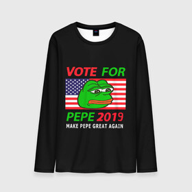 Мужской лонгслив 3D с принтом Vote for pepe в Кировске, 100% полиэстер | длинные рукава, круглый вырез горловины, полуприлегающий силуэт | Тематика изображения на принте: bad | dab | frog | good | kek | make pepe great again | pepe | sad | sad frog | vote for pepe | кек | лягушка | мем | мемы | пепе | со смыслом | фрог