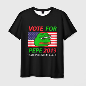 Мужская футболка 3D с принтом Vote for pepe в Кировске, 100% полиэфир | прямой крой, круглый вырез горловины, длина до линии бедер | bad | dab | frog | good | kek | make pepe great again | pepe | sad | sad frog | vote for pepe | кек | лягушка | мем | мемы | пепе | со смыслом | фрог