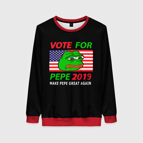 Женский свитшот 3D с принтом Vote for pepe в Кировске, 100% полиэстер с мягким внутренним слоем | круглый вырез горловины, мягкая резинка на манжетах и поясе, свободная посадка по фигуре | bad | dab | frog | good | kek | make pepe great again | pepe | sad | sad frog | vote for pepe | кек | лягушка | мем | мемы | пепе | со смыслом | фрог