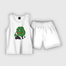 Детская пижама с шортами хлопок с принтом Pepe в Кировске,  |  | bad | dab | frog | good | kek | make pepe great again | pepe | sad | sad frog | vote for pepe | кек | лягушка | мем | мемы | пепе | со смыслом | фрог