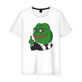 Мужская футболка хлопок с принтом Pepe в Кировске, 100% хлопок | прямой крой, круглый вырез горловины, длина до линии бедер, слегка спущенное плечо. | bad | dab | frog | good | kek | make pepe great again | pepe | sad | sad frog | vote for pepe | кек | лягушка | мем | мемы | пепе | со смыслом | фрог