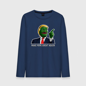 Мужской лонгслив хлопок с принтом Great Pepe в Кировске, 100% хлопок |  | bad | dab | frog | good | kek | make pepe great again | pepe | sad | sad frog | vote for pepe | кек | лягушка | мем | мемы | пепе | со смыслом | фрог