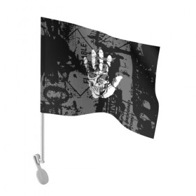 Флаг для автомобиля с принтом Stop в Кировске, 100% полиэстер | Размер: 30*21 см | black | caution | gray | halloween | hand | skeleton | skull | stop | white | белый | предупреждение | рука | серый | скелет | хэллоуин | череп | черный