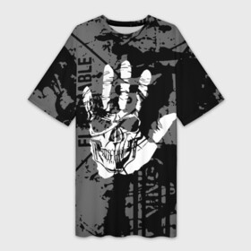 Платье-футболка 3D с принтом Stop Covid 19 в Кировске,  |  | Тематика изображения на принте: black | caution | gray | halloween | hand | skeleton | skull | stop | white | белый | предупреждение | рука | серый | скелет | хэллоуин | череп | черный