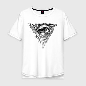 Мужская футболка хлопок Oversize с принтом eye в Кировске, 100% хлопок | свободный крой, круглый ворот, “спинка” длиннее передней части | black | eye | minimalism | money | philosophy | pyramid | raster | supreme | usa | white | белый | глаз | деньги | доллар | минимализм | пирамида | растр | сша | философия | черный