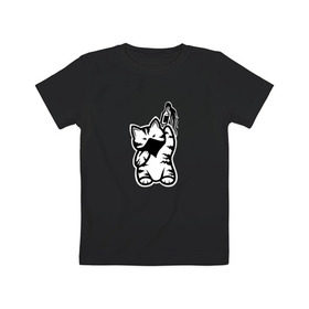 Детская футболка хлопок с принтом Anarchist Cat Molotov Cocktail в Кировске, 100% хлопок | круглый вырез горловины, полуприлегающий силуэт, длина до линии бедер | banksy | анархист | анархия | бутылка | бэнкси | граффити | киса | киска | коктейль молотова | кот | котейка | котенок | котик | котэ | котя | кошка