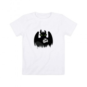 Детская футболка хлопок с принтом Toothless в Кировске, 100% хлопок | круглый вырез горловины, полуприлегающий силуэт, длина до линии бедер | беззубик | взгляд | горы | дракон | как приручить дракона | лес | луна | мульт | силуэт | тень | фурия