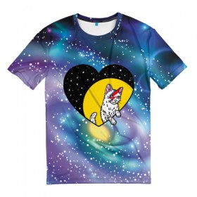 Мужская футболка 3D с принтом Cosmos в Кировске, 100% полиэфир | прямой крой, круглый вырез горловины, длина до линии бедер | cat | cosmos | heart | kitten | moon | stars | звезды | космос | кот | котенок | кошка | луна | сердце