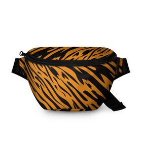 Поясная сумка 3D с принтом Тигр в Кировске, 100% полиэстер | плотная ткань, ремень с регулируемой длиной, внутри несколько карманов для мелочей, основное отделение и карман с обратной стороны сумки застегиваются на молнию | животное | зверь | кардашьян | ким | кот | лев | оранжевый | полосы | рыжий | тигр | черный