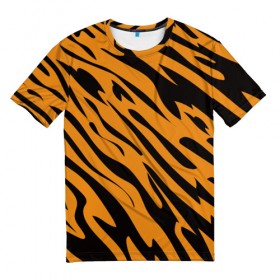 Мужская футболка 3D с принтом Тигр в Кировске, 100% полиэфир | прямой крой, круглый вырез горловины, длина до линии бедер | Тематика изображения на принте: животное | зверь | кардашьян | ким | кот | лев | оранжевый | полосы | рыжий | тигр | черный