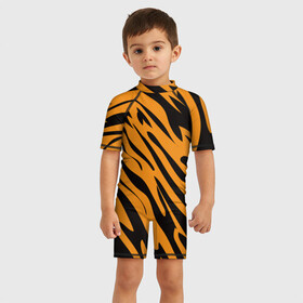 Детский купальный костюм 3D с принтом Тигр в Кировске, Полиэстер 85%, Спандекс 15% | застежка на молнии на спине | Тематика изображения на принте: животное | зверь | кардашьян | ким | кот | лев | оранжевый | полосы | рыжий | тигр | черный