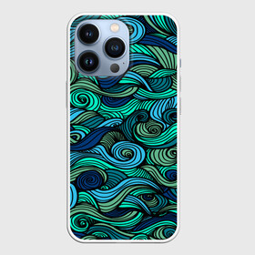 Чехол для iPhone 13 Pro с принтом Морская пучина в Кировске,  |  | абстракция | волны | зеленый | круг | линии | море | полосы | синий