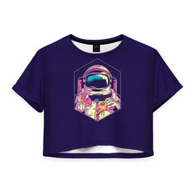 Женская футболка 3D укороченная с принтом Космонавт с Едой в Кировске, 100% полиэстер | круглая горловина, длина футболки до линии талии, рукава с отворотами | Тематика изображения на принте: 