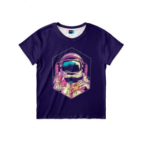 Детская футболка 3D с принтом Космонавт с Едой в Кировске, 100% гипоаллергенный полиэфир | прямой крой, круглый вырез горловины, длина до линии бедер, чуть спущенное плечо, ткань немного тянется | Тематика изображения на принте: 