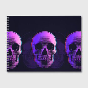 Альбом для рисования с принтом Токсичный череп в Кировске, 100% бумага
 | матовая бумага, плотность 200 мг. | 3d | 3д | голограмма | иллюзия | кости | розовый | синий | скелет | ультра | фиолетовый | череп | черный