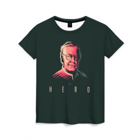 Женская футболка 3D с принтом Stan Lee The hero в Кировске, 100% полиэфир ( синтетическое хлопкоподобное полотно) | прямой крой, круглый вырез горловины, длина до линии бедер | Тематика изображения на принте: lee | stan | stan lee | стен | стен ли