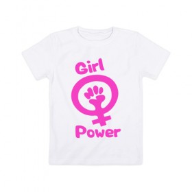 Детская футболка хлопок с принтом Girl Power в Кировске, 100% хлопок | круглый вырез горловины, полуприлегающий силуэт, длина до линии бедер | женская | за баб | кулак | начало | независимость | сила | феминизм | энергия