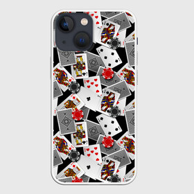 Чехол для iPhone 13 mini с принтом Игральные карты в Кировске,  |  | буны | вольты | графика | дамы | десятки | игра | игральные | иллюстрация | казино | картинка | карты | коллаж | короли | красные | крести | масть | мода | орнамент | пики | покер | разбросаны | рисунок