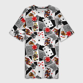 Платье-футболка 3D с принтом Игральные карты в Кировске,  |  | буны | вольты | графика | дамы | десятки | игра | игральные | иллюстрация | казино | картинка | карты | коллаж | короли | красные | крести | масть | мода | орнамент | пики | покер | разбросаны | рисунок